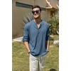 COOFANDY Men’s Cotton Linen Henley T-Shirts Long Sleeve Casual Beach Shirts | Mens Linen Shirt,Regular Relaxed Fit,Lightweight,Breathable,and Moisture-wicking for Beach,Vacation or Everyday Summer Wear(Denim Blue)