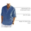 COOFANDY Men’s Cotton Linen Henley T-Shirts Long Sleeve Casual Beach Shirts | Mens Linen Shirt,Regular Relaxed Fit,Lightweight,Breathable,and Moisture-wicking for Beach,Vacation or Everyday Summer Wear(Denim Blue)