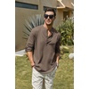 COOFANDY Men’s Cotton Linen Henley T-Shirts Long Sleeve Casual Beach Shirts | Mens Linen Shirt,Regular Relaxed Fit,Lightweight,Breathable,and Moisture-wicking for Beach,Vacation or Everyday Summer Wear(Brown)