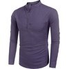 COOFANDY Men’s Cotton Linen Henley T-Shirts Long Sleeve Casual Beach Shirts | Mens Linen Shirt,Regular Relaxed Fit,Lightweight,Breathable,and Moisture-wicking for Beach,Vacation or Everyday Summer Wear(Purple)