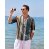 COOFANDY Men’s Cotton Linen Henley T-Shirts Long Sleeve Casual Beach Shirts | Mens Linen Shirt,Regular Relaxed Fit,Lightweight,Breathable,and Moisture-wicking for Beach,Vacation or Everyday Summer Wear(Painting)