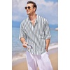 COOFANDY Men’s Cotton Linen Henley T-Shirts Long Sleeve Casual Beach Shirts | Mens Linen Shirt,Regular Relaxed Fit,Lightweight,Breathable,and Moisture-wicking for Beach,Vacation or Everyday Summer Wear(Grey Blue Striped)