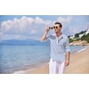 COOFANDY Men’s Cotton Linen Henley T-Shirts Long Sleeve Casual Beach Shirts | Mens Linen Shirt,Regular Relaxed Fit,Lightweight,Breathable,and Moisture-wicking for Beach,Vacation or Everyday Summer Wear(Blue White Striped)