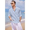 COOFANDY Men’s Cotton Linen Henley T-Shirts Long Sleeve Casual Beach Shirts | Mens Linen Shirt,Regular Relaxed Fit,Lightweight,Breathable,and Moisture-wicking for Beach,Vacation or Everyday Summer Wear(Blue White Striped)