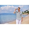 COOFANDY Men’s Cotton Linen Henley T-Shirts Long Sleeve Casual Beach Shirts | Mens Linen Shirt,Regular Relaxed Fit,Lightweight,Breathable,and Moisture-wicking for Beach,Vacation or Everyday Summer Wear(Grey Blue Striped)