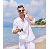 COOFANDY Men’s Cotton Linen Henley T-Shirts Long Sleeve Casual Beach Shirts | Mens Linen Shirt,Regular Relaxed Fit,Lightweight,Breathable,and Moisture-wicking for Beach,Vacation or Everyday Summer Wear(01-white)