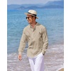 COOFANDY Men’s Cotton Linen Henley T-Shirts Long Sleeve Casual Beach Shirts | Mens Linen Shirt,Regular Relaxed Fit,Lightweight,Breathable,and Moisture-wicking for Beach,Vacation or Everyday Summer Wear(Khaki.)