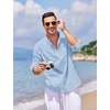 COOFANDY Men’s Cotton Linen Henley T-Shirts Long Sleeve Casual Beach Shirts | Mens Linen Shirt,Regular Relaxed Fit,Lightweight,Breathable,and Moisture-wicking for Beach,Vacation or Everyday Summer Wear(Sky Blue)