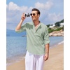 COOFANDY Men’s Cotton Linen Henley T-Shirts Long Sleeve Casual Beach Shirts | Mens Linen Shirt,Regular Relaxed Fit,Lightweight,Breathable,and Moisture-wicking for Beach,Vacation or Everyday Summer Wear(Light Green)