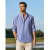 COOFANDY Men’s Cotton Linen Henley T-Shirts Long Sleeve Casual Beach Shirts | Mens Linen Shirt,Regular Relaxed Fit,Lightweight,Breathable,and Moisture-wicking for Beach,Vacation or Everyday Summer Wear(Blue Striped)