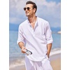 COOFANDY Men’s Cotton Linen Henley T-Shirts Long Sleeve Casual Beach Shirts | Mens Linen Shirt,Regular Relaxed Fit,Lightweight,Breathable,and Moisture-wicking for Beach,Vacation or Everyday Summer Wear(01-white)