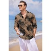 COOFANDY Men’s Cotton Linen Henley T-Shirts Long Sleeve Casual Beach Shirts | Mens Linen Shirt,Regular Relaxed Fit,Lightweight,Breathable,and Moisture-wicking for Beach,Vacation or Everyday Summer Wear(Dark Khaki Floral)