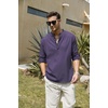 COOFANDY Men’s Cotton Linen Henley T-Shirts Long Sleeve Casual Beach Shirts | Mens Linen Shirt,Regular Relaxed Fit,Lightweight,Breathable,and Moisture-wicking for Beach,Vacation or Everyday Summer Wear(Purple)