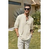 COOFANDY Men’s Cotton Linen Henley T-Shirts Long Sleeve Casual Beach Shirts | Mens Linen Shirt,Regular Relaxed Fit,Lightweight,Breathable,and Moisture-wicking for Beach,Vacation or Everyday Summer Wear(Beige)