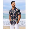 COOFANDY Men’s Hawaiian Shirt Short Sleeve Summer Button Down Shirts Tropical Vacation Beach Aloha Shirts with Pocket(Navy – Pink Floral)