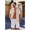 COOFANDY Men’s Knit Short Sleeve Button Down Polo Shirts | Knit Shirt,Vintage Casual Shirts,Summer Beach Vacation,Breathable Soft Knit Texture,Button Up Shirts(Cream& White)
