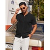 COOFANDY Men’s Knit Short Sleeve Button Down Polo Shirts | Knit Shirt,Vintage Casual Shirts,Summer Beach Vacation,Breathable Soft Knit Texture,Button Up Shirts(Black)