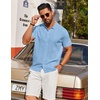 COOFANDY Men’s Knit Short Sleeve Button Down Polo Shirts | Knit Shirt,Vintage Casual Shirts,Summer Beach Vacation,Breathable Soft Knit Texture,Button Up Shirts(Light Blue)