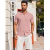 COOFANDY Men’s Knit Short Sleeve Button Down Polo Shirts | Knit Shirt,Vintage Casual Shirts,Summer Beach Vacation,Breathable Soft Knit Texture,Button Up Shirts(Pink)