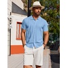 COOFANDY Men’s Knit Short Sleeve Button Down Polo Shirts | Knit Shirt,Vintage Casual Shirts,Summer Beach Vacation,Breathable Soft Knit Texture,Button Up Shirts(Light Blue)
