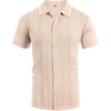 COOFANDY Men’s Knit Short Sleeve Button Down Polo Shirts | Knit Shirt,Vintage Casual Shirts,Summer Beach Vacation,Breathable Soft Knit Texture,Button Up Shirts(Cream& White)