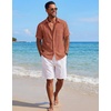 COOFANDY Mens Short Sleeve Cotton Button Down Shirts Linen Beach Shirts | 100% Cotton, Summer Shirts, Casual Shirt,Button Up Shirt,Camp Shirt(Burnt Orange)
