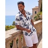 COOFANDY Mens Short Sleeve Cotton Button Down Shirts Linen Beach Shirts | 100% Cotton, Summer Shirts, Casual Shirt,Button Up Shirt,Camp Shirt(Coconut Tree-white)