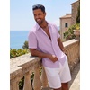 COOFANDY Mens Short Sleeve Cotton Button Down Shirts Linen Beach Shirts | 100% Cotton, Summer Shirts, Casual Shirt,Button Up Shirt,Camp Shirt(Lilac)