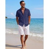 COOFANDY Mens Short Sleeve Cotton Button Down Shirts Linen Beach Shirts | 100% Cotton, Summer Shirts, Casual Shirt,Button Up Shirt,Camp Shirt(Navy)