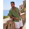 COOFANDY Mens Short Sleeve Cotton Button Down Shirts Linen Beach Shirts | 100% Cotton, Summer Shirts, Casual Shirt,Button Up Shirt,Camp Shirt(Olive Green)