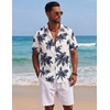 COOFANDY Mens Short Sleeve Cotton Button Down Shirts Linen Beach Shirts | 100% Cotton, Summer Shirts, Casual Shirt,Button Up Shirt,Camp Shirt(Palm Leaf Print-navy)