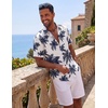 COOFANDY Mens Short Sleeve Cotton Button Down Shirts Linen Beach Shirts | 100% Cotton, Summer Shirts, Casual Shirt,Button Up Shirt,Camp Shirt(Palm Leaf Print-navy)