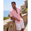 COOFANDY Mens Short Sleeve Cotton Button Down Shirts Linen Beach Shirts | 100% Cotton, Summer Shirts, Casual Shirt,Button Up Shirt,Camp Shirt(Pink)