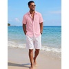 COOFANDY Mens Short Sleeve Cotton Button Down Shirts Linen Beach Shirts | 100% Cotton, Summer Shirts, Casual Shirt,Button Up Shirt,Camp Shirt(Pink)