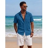 COOFANDY Mens Short Sleeve Cotton Button Down Shirts Linen Beach Shirts | 100% Cotton, Summer Shirts, Casual Shirt,Button Up Shirt,Camp Shirt(Sea Blue)