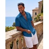 COOFANDY Mens Short Sleeve Cotton Button Down Shirts Linen Beach Shirts | 100% Cotton, Summer Shirts, Casual Shirt,Button Up Shirt,Camp Shirt(Sea Blue)