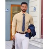 COOFANDY Stretch Mens Dress Shirts Wrinkle Free Long Sleeve Dress Shirt Muscle Fit Button Down Shirt(Light Khaki)