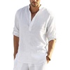 COOFANDY Men’s Cotton Linen Henley T-Shirts Long Sleeve Casual Beach Shirts | Mens Linen Shirt,Regular Relaxed Fit,Lightweight,Breathable,and Moisture-wicking for Beach,Vacation or Everyday Summer Wear(01-white)