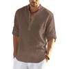 COOFANDY Men’s Cotton Linen Henley T-Shirts Long Sleeve Casual Beach Shirts | Mens Linen Shirt,Regular Relaxed Fit,Lightweight,Breathable,and Moisture-wicking for Beach,Vacation or Everyday Summer Wear(Brown)