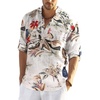 COOFANDY Men’s Cotton Linen Henley T-Shirts Long Sleeve Casual Beach Shirts | Mens Linen Shirt,Regular Relaxed Fit,Lightweight,Breathable,and Moisture-wicking for Beach,Vacation or Everyday Summer Wear(Khaki Floral)