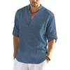 COOFANDY Men’s Cotton Linen Henley T-Shirts Long Sleeve Casual Beach Shirts | Mens Linen Shirt,Regular Relaxed Fit,Lightweight,Breathable,and Moisture-wicking for Beach,Vacation or Everyday Summer Wear(Denim Blue)