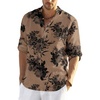 COOFANDY Men’s Cotton Linen Henley T-Shirts Long Sleeve Casual Beach Shirts | Mens Linen Shirt,Regular Relaxed Fit,Lightweight,Breathable,and Moisture-wicking for Beach,Vacation or Everyday Summer Wear(Dark Khaki Floral)