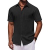 COOFANDY Mens Short Sleeve Cotton Button Down Shirts Linen Beach Shirts | 100% Cotton, Summer Shirts, Casual Shirt,Button Up Shirt,Camp Shirt(Black)