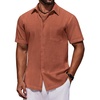 COOFANDY Mens Short Sleeve Cotton Button Down Shirts Linen Beach Shirts | 100% Cotton, Summer Shirts, Casual Shirt,Button Up Shirt,Camp Shirt(Burnt Orange)