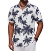 COOFANDY Mens Short Sleeve Cotton Button Down Shirts Linen Beach Shirts | 100% Cotton, Summer Shirts, Casual Shirt,Button Up Shirt,Camp Shirt(Palm Leaf Print-navy)