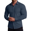 COOFANDY Stretch Mens Dress Shirts Wrinkle Free Long Sleeve Dress Shirt Muscle Fit Button Down Shirt(Dark Blue)