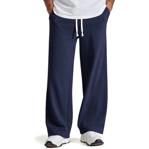 COOFANDY Baggy Sweatpants Men Wide Leg Cotton Joggers for Men with Pockets | 2 in 1 Design, Ankle Drawcord, Cotton Blend, Wide Leg, 3 Deep Pockets, Drawstring Waist, Y2K, Loungewear, Gym Workout(Navy Blue)