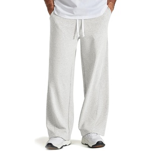 COOFANDY Baggy Sweatpants Men Wide Leg Cotton Joggers for Men with Pockets | 2 in 1 Design, Ankle Drawcord, Cotton Blend, Wide Leg, 3 Deep Pockets, Drawstring Waist, Y2K, Loungewear, Gym Workout(White Heather)