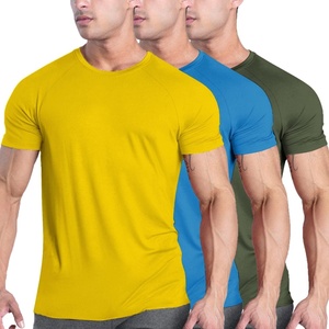 COOFANDY Men’s 3 Pack Workout T Shirts Short Sleeve Athletic Gym T Shirt | Raglan Sleeve, Crew Neck, Moisture Wicking, Lightweight Cooling Running Shirts,Performance Tee for Gym Tennis Hiking(Yellow/Light Blue/Olive Green)