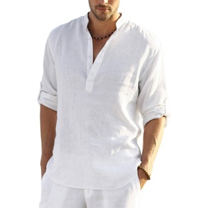 COOFANDY Men’s Cotton Linen Henley T-Shirts Long Sleeve Casual Beach Shirts | Mens Linen Shirt,Regular Relaxed Fit,Lightweight,Breathable,and Moisture-wicking for Beach,Vacation or Everyday Summer Wear(01-white)